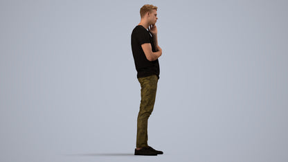 photogrammetry 3D man casual standing, realistic human model archviz FBX, side view render