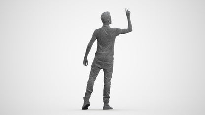 3D human model man casual standing, photogrammetry scanned person for archviz, wireframe front view