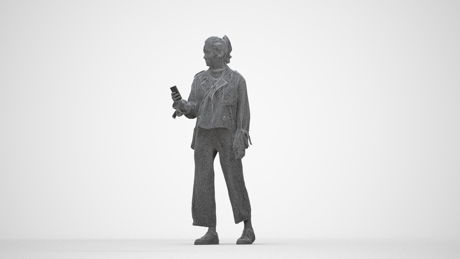 3D people model woman casual walking, scanned human for 3ds Max rendering, wireframe back view