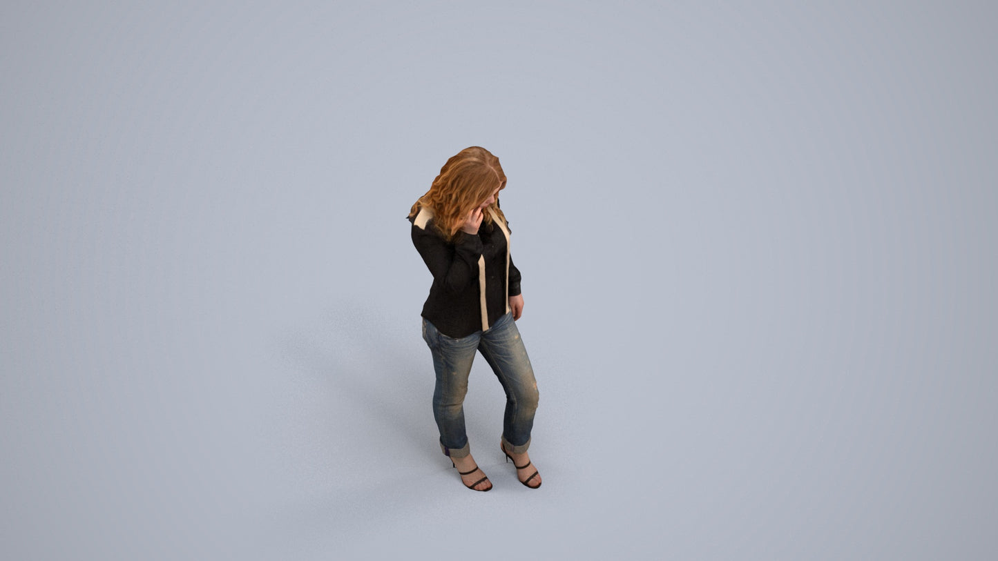 realistic 3D people woman casual walking, render-ready for V-Ray and Corona, FBX OBJ, back view render