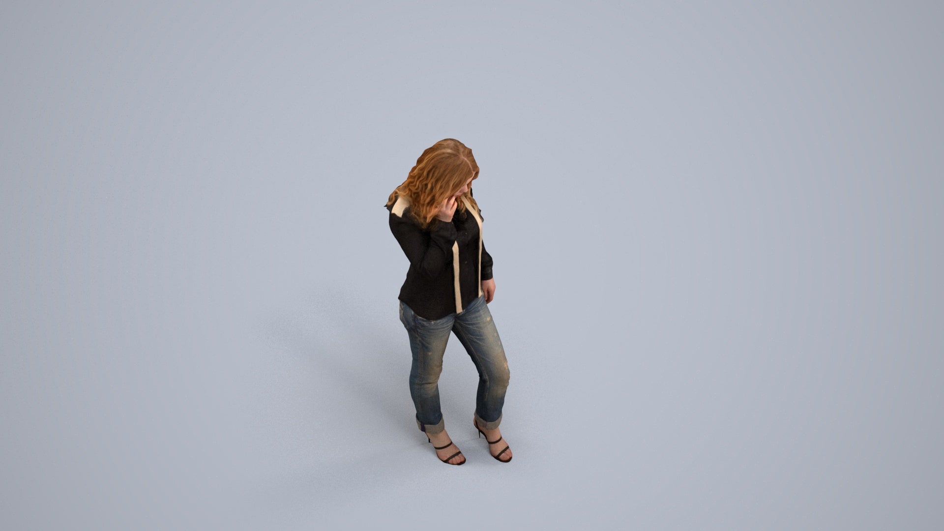 realistic 3D people woman casual walking, render-ready for V-Ray and Corona, FBX OBJ, back view render