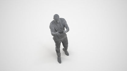 realistic 3D man casual standing, scanned archviz people for Blender and 3ds Max, wireframe three-quarter view