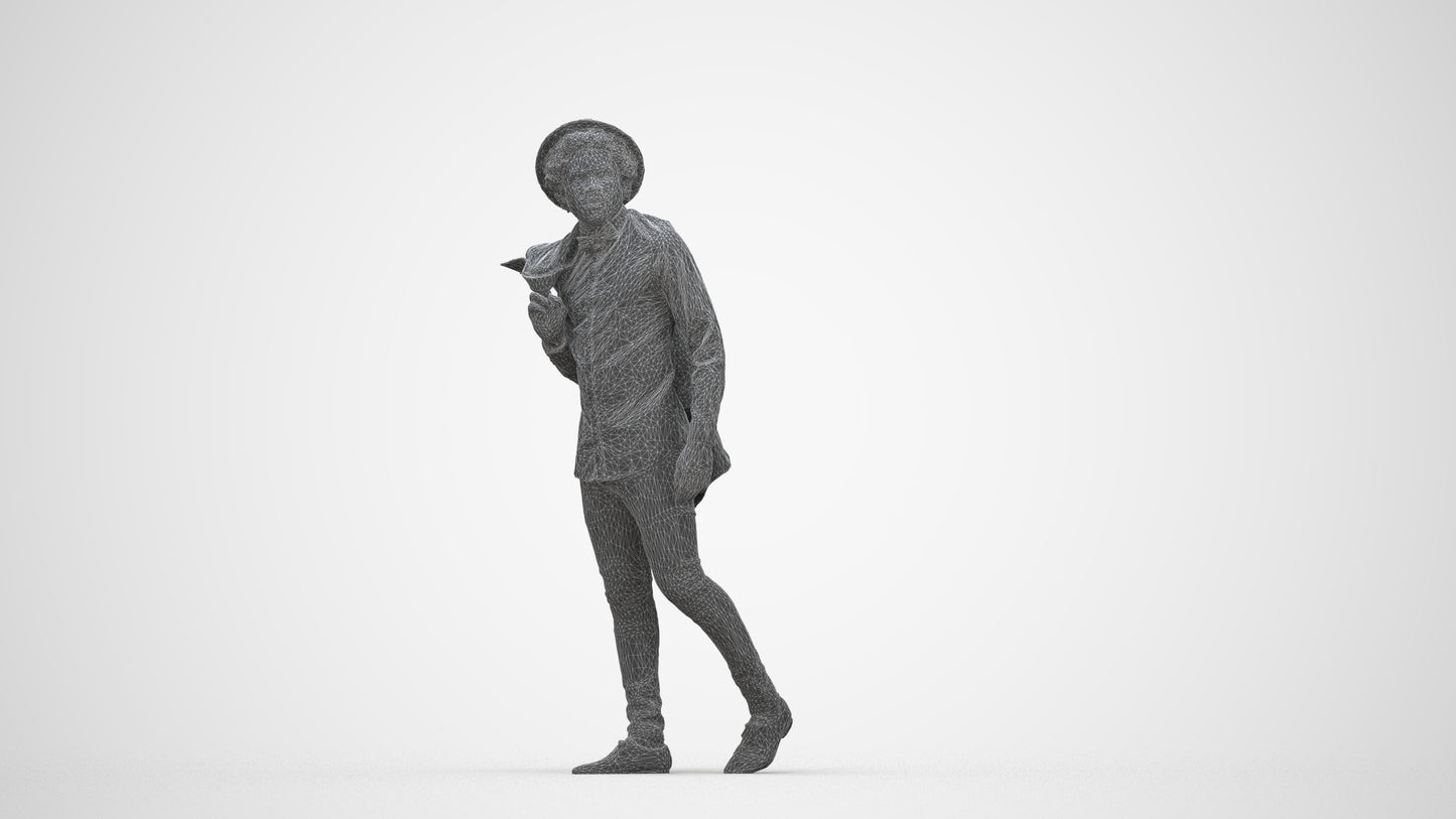 realistic 3D people man casual standing, render-ready for V-Ray and Corona, FBX OBJ, wireframe back view