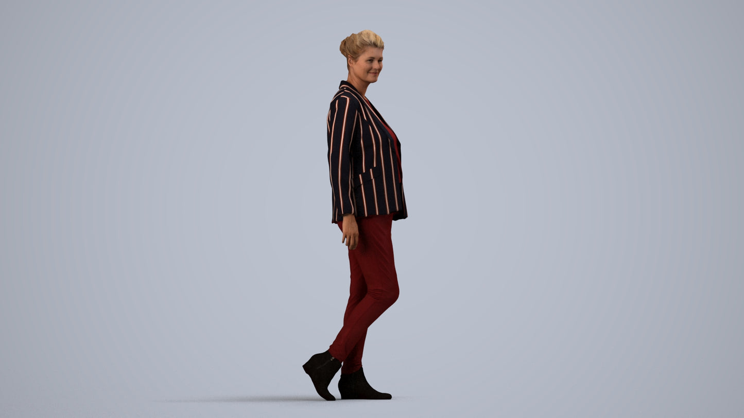 photogrammetry 3D woman business walking, realistic human model archviz FBX, side view render
