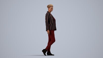 photogrammetry 3D woman business walking, realistic human model archviz FBX, side view render