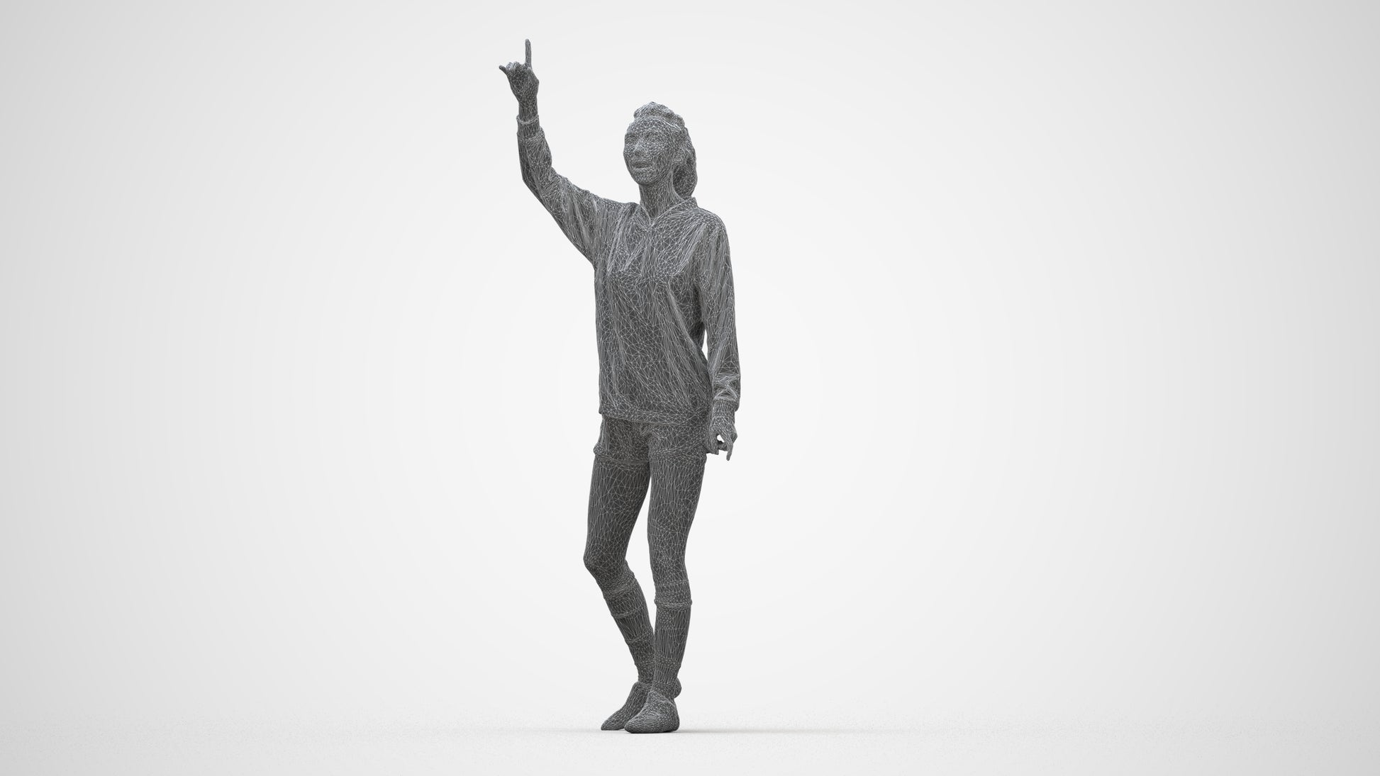 realistic 3D human woman sport, archviz people FBX OBJ for Blender, wireframe back view
