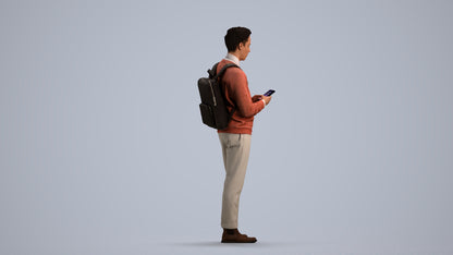 3D people model man casual standing, scanned human for 3ds Max rendering, front view render
