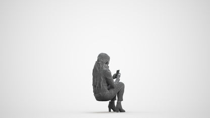 photogrammetry 3D woman casual sitting, realistic human model archviz FBX, wireframe front view