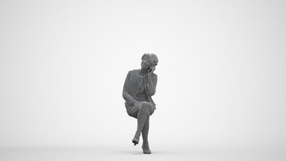 photogrammetry 3D woman business sitting, realistic human model archviz FBX, three-quarter front view render