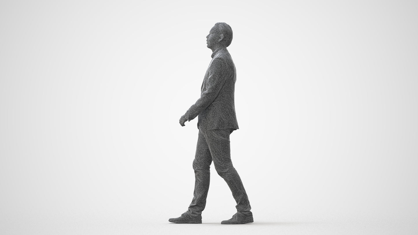 3D human model man business walking, photogrammetry scanned person for archviz, square thumbnail