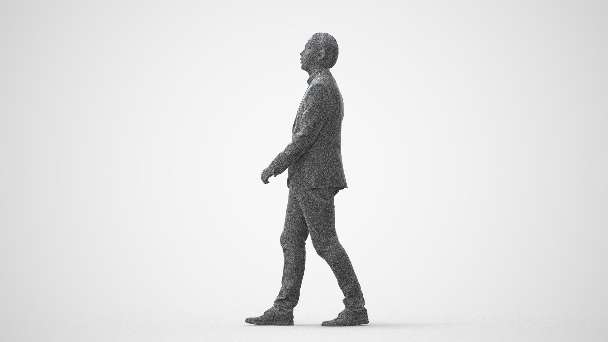 3D human model man business walking, photogrammetry scanned person for archviz, square thumbnail