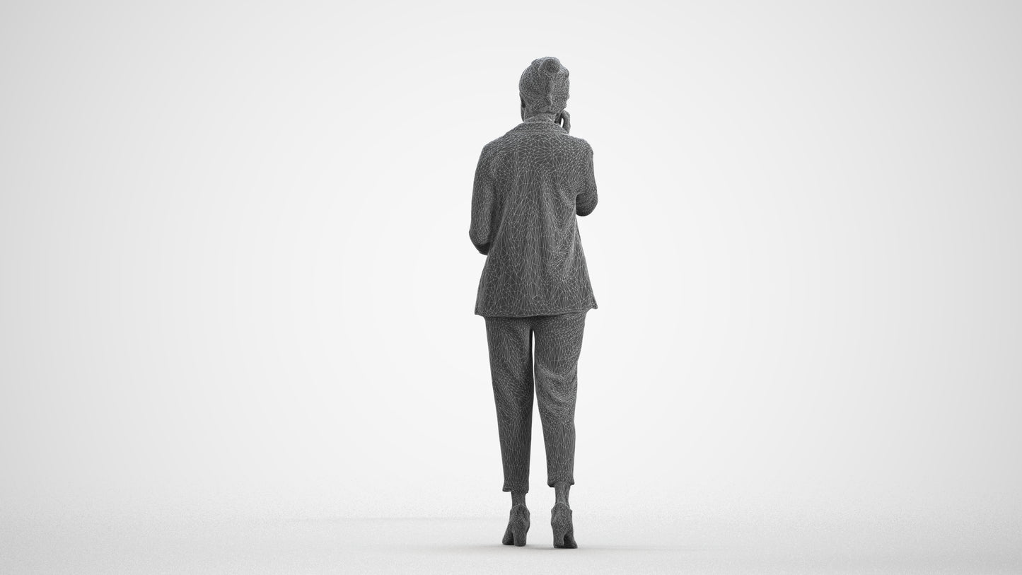 3D human model woman business, photogrammetry scanned person for archviz, wireframe front view