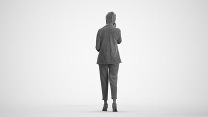 3D human model woman business, photogrammetry scanned person for archviz, wireframe front view
