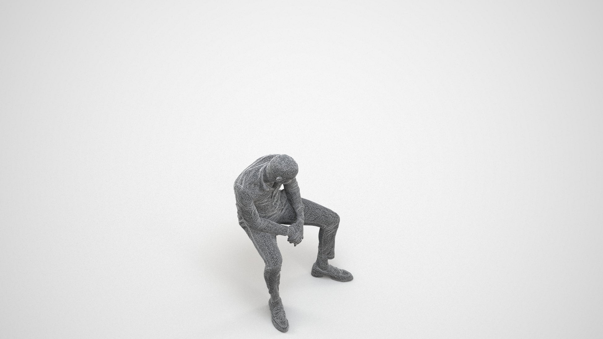 realistic 3D people man business sitting, render-ready for V-Ray and Corona, FBX OBJ, wireframe three-quarter view