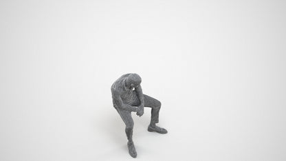 realistic 3D people man business sitting, render-ready for V-Ray and Corona, FBX OBJ, wireframe three-quarter view