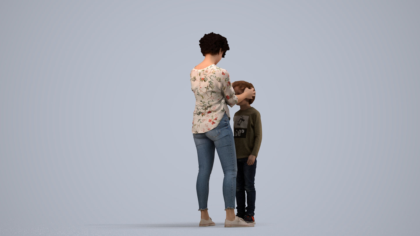 realistic 3D people girl casual kids, render-ready for V-Ray and Corona, FBX OBJ, side view render
