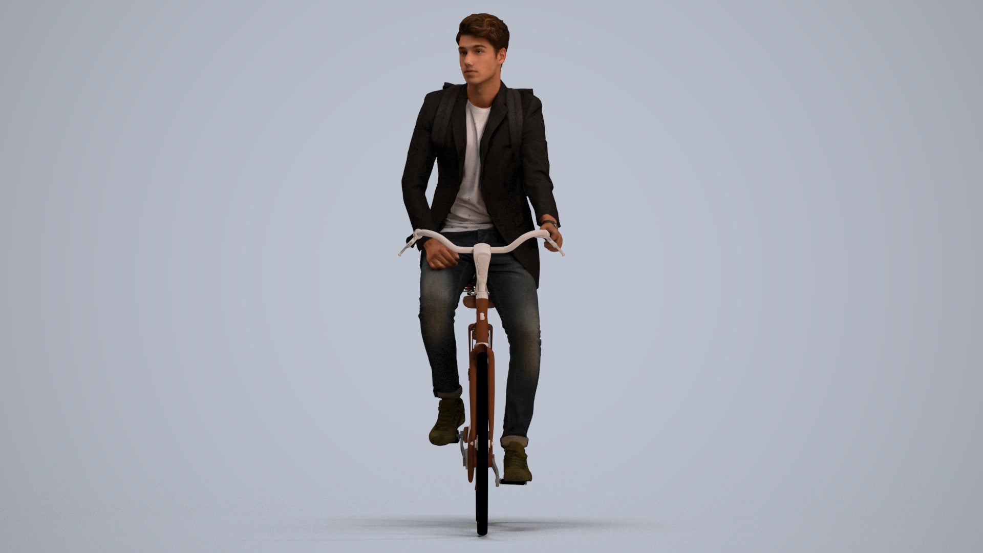 realistic 3D man casual cycling, scanned archviz people for Blender and 3ds Max, standing pose render