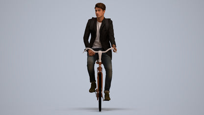 realistic 3D man casual cycling, scanned archviz people for Blender and 3ds Max, standing pose render