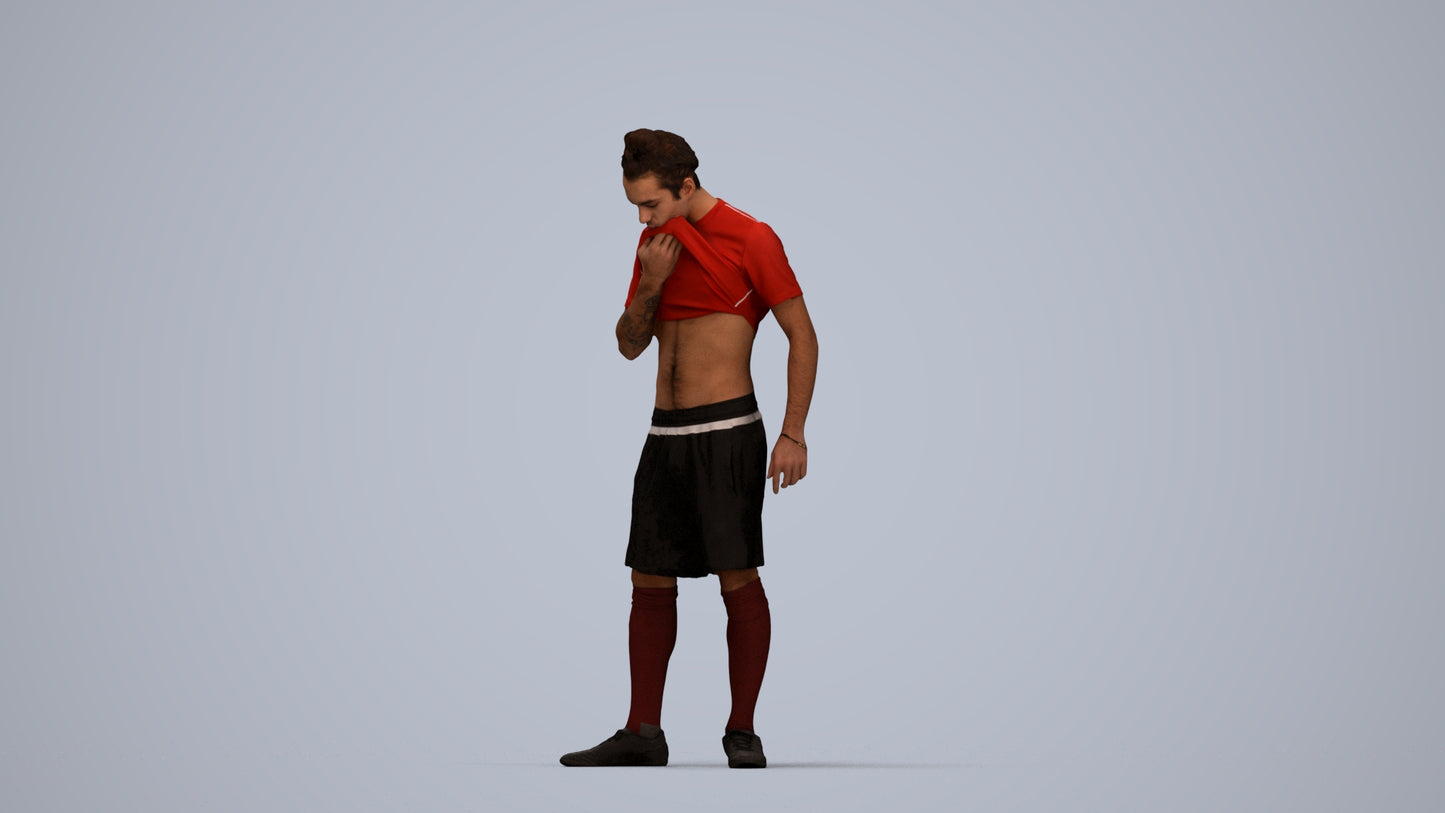 3D human model man sport, photogrammetry scanned person for archviz, top-down view render