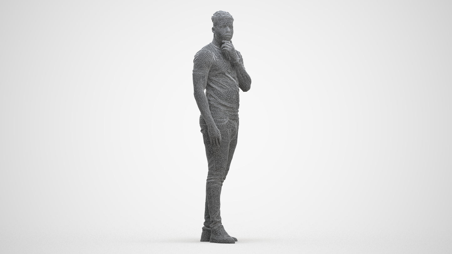 3D human model man casual standing, photogrammetry scanned person for archviz, three-quarter front view render