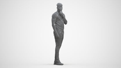 3D human model man casual standing, photogrammetry scanned person for archviz, three-quarter front view render