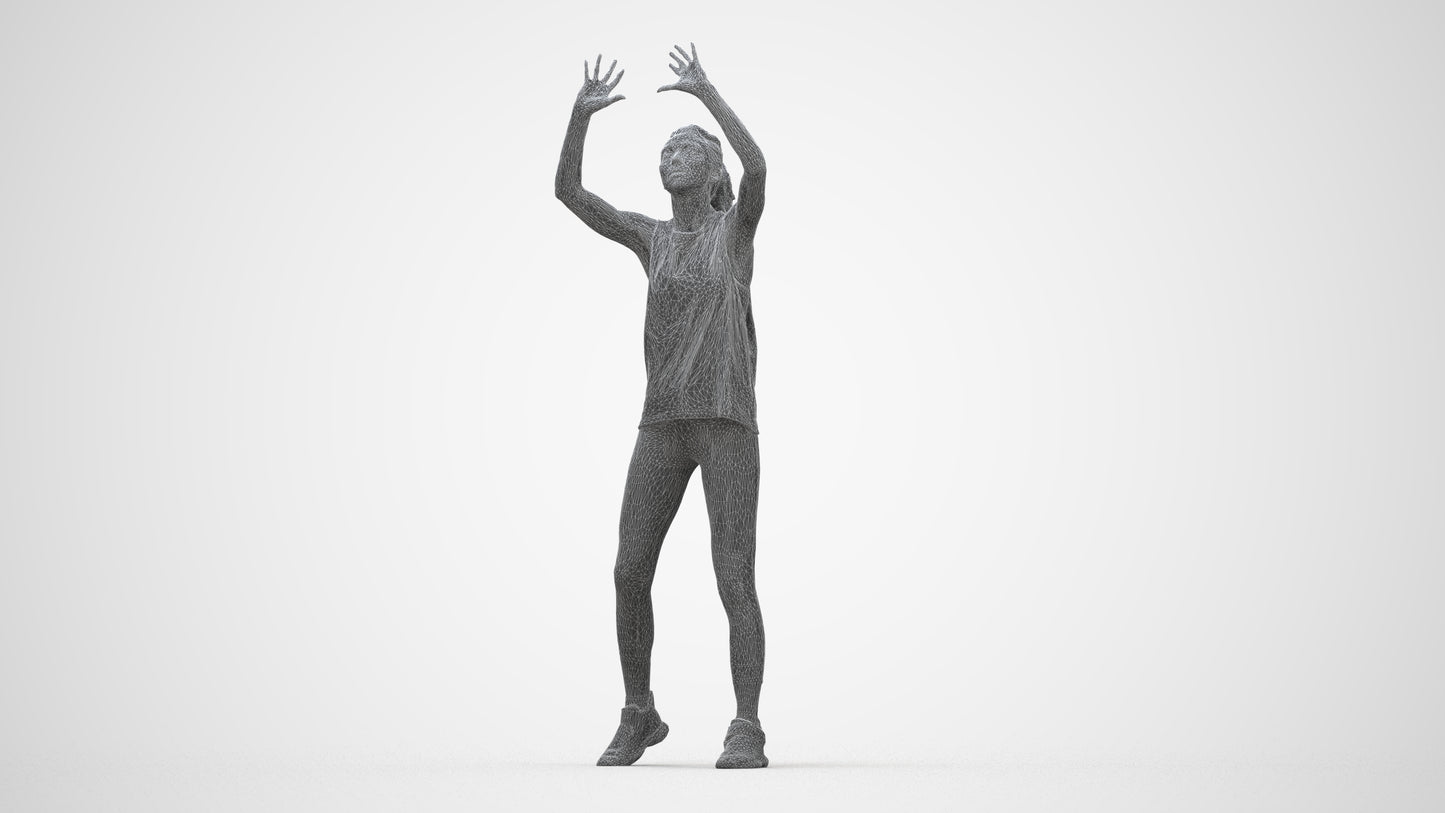 scanned 3D woman sport, photogrammetry people for Enscape and V-Ray, wireframe back view