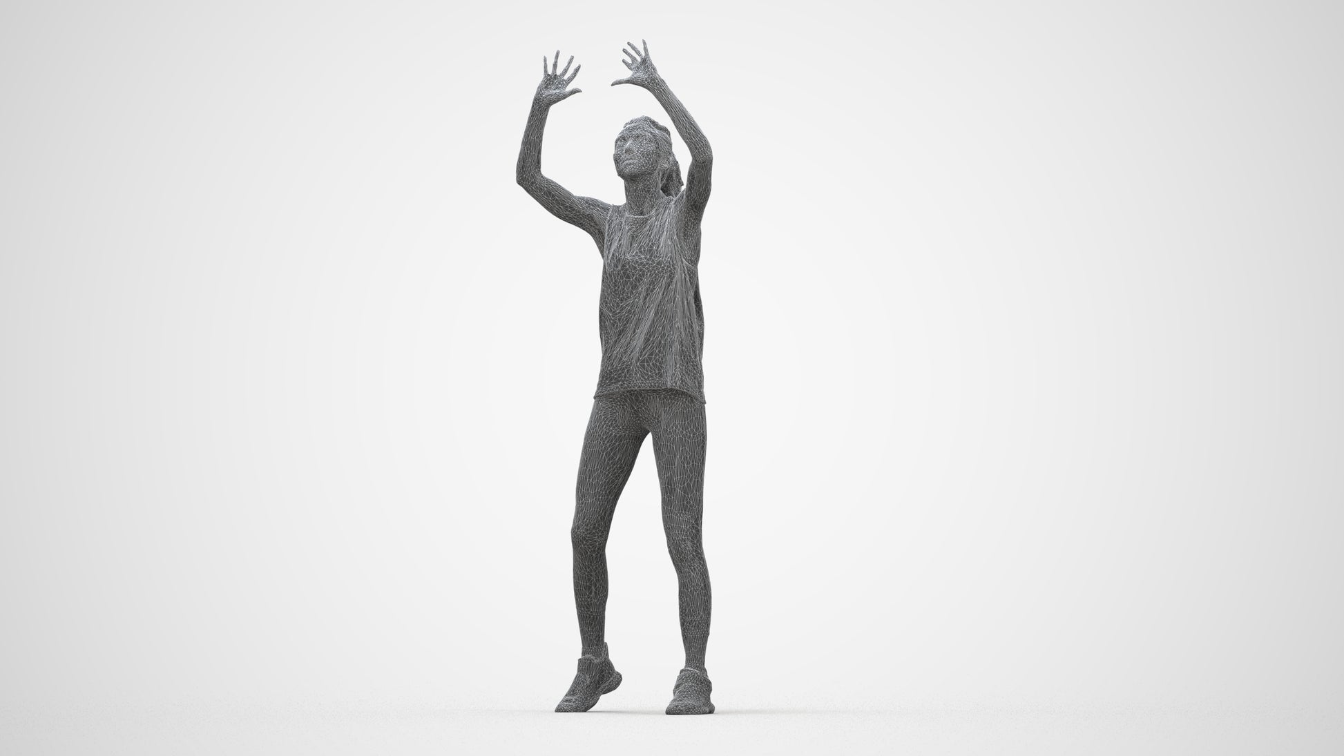 scanned 3D woman sport, photogrammetry people for Enscape and V-Ray, wireframe back view