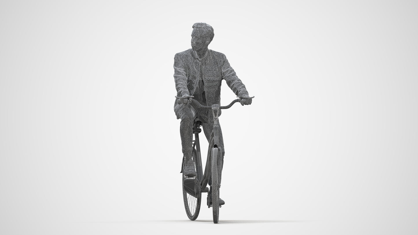 scanned 3D man casual cycling, photogrammetry people for Enscape and V-Ray, wireframe back view