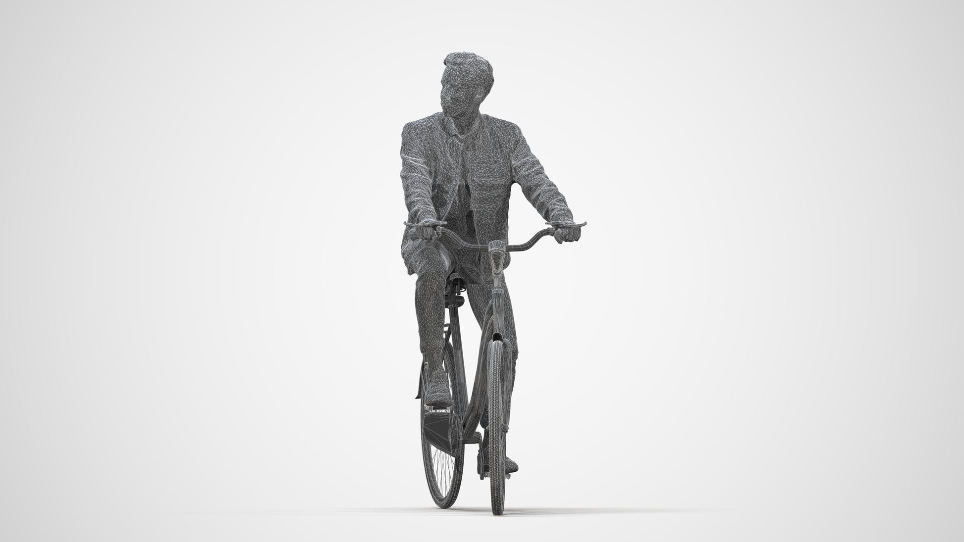 scanned 3D man casual cycling, photogrammetry people for Enscape and V-Ray, wireframe back view