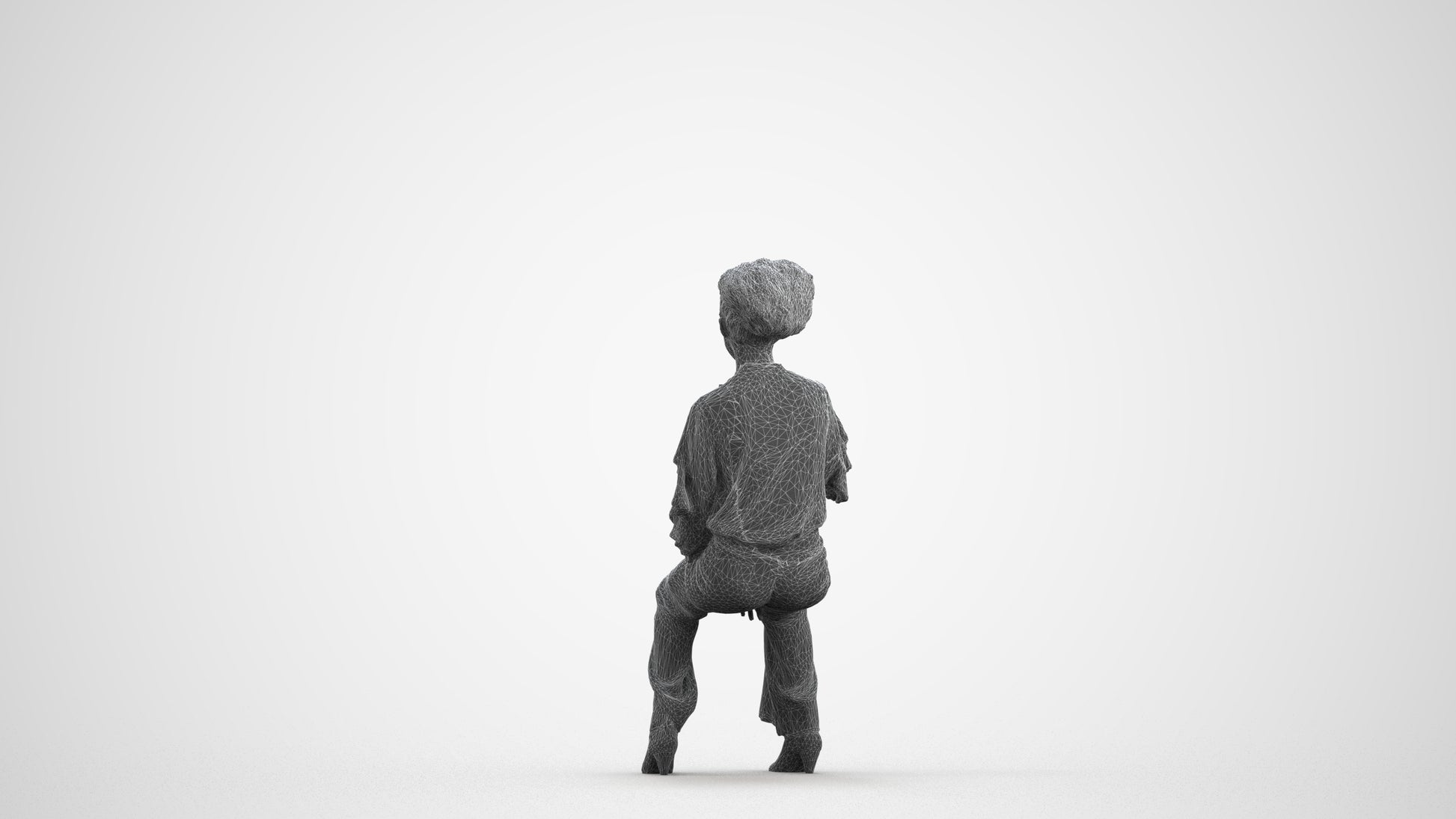 realistic 3D human woman casual sitting, archviz people FBX OBJ for Blender, wireframe front view