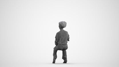 realistic 3D human woman casual sitting, archviz people FBX OBJ for Blender, wireframe front view