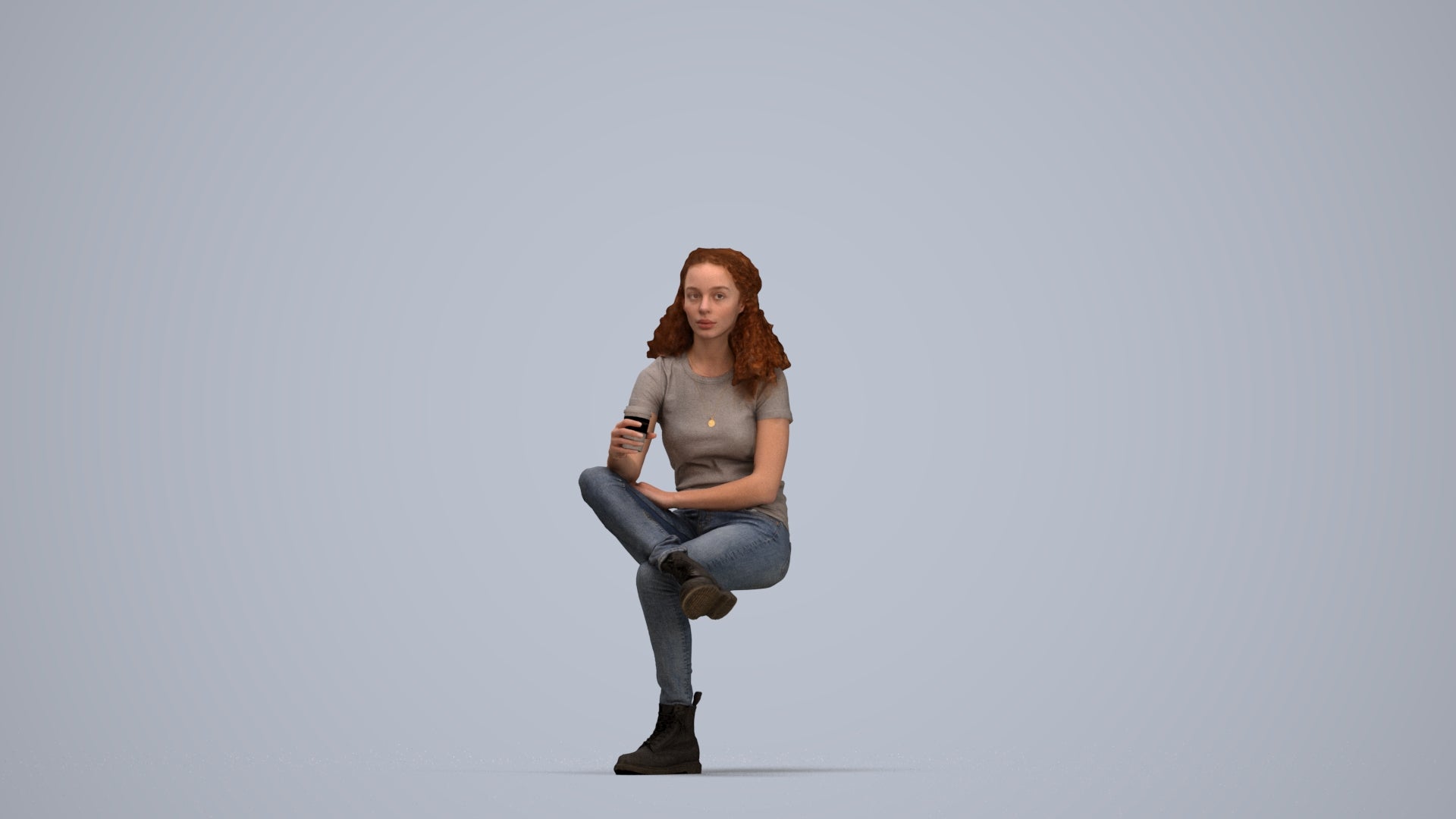realistic 3D human woman casual sitting, archviz people FBX OBJ for Blender, top-down view render