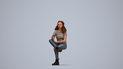 realistic 3D human woman casual sitting, archviz people FBX OBJ for Blender, top-down view render