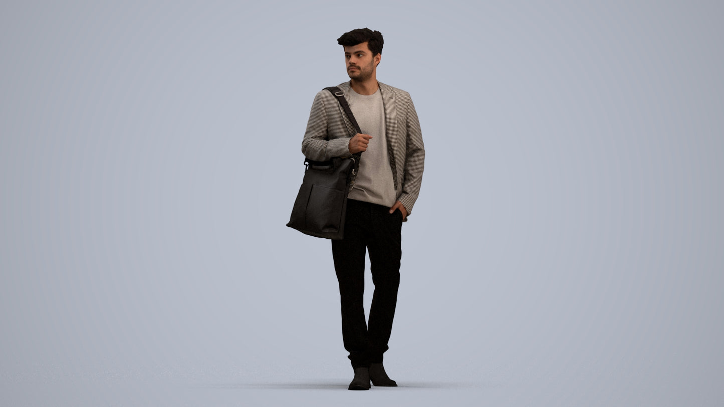 photogrammetry 3D man business standing, realistic human model archviz FBX, standing pose render