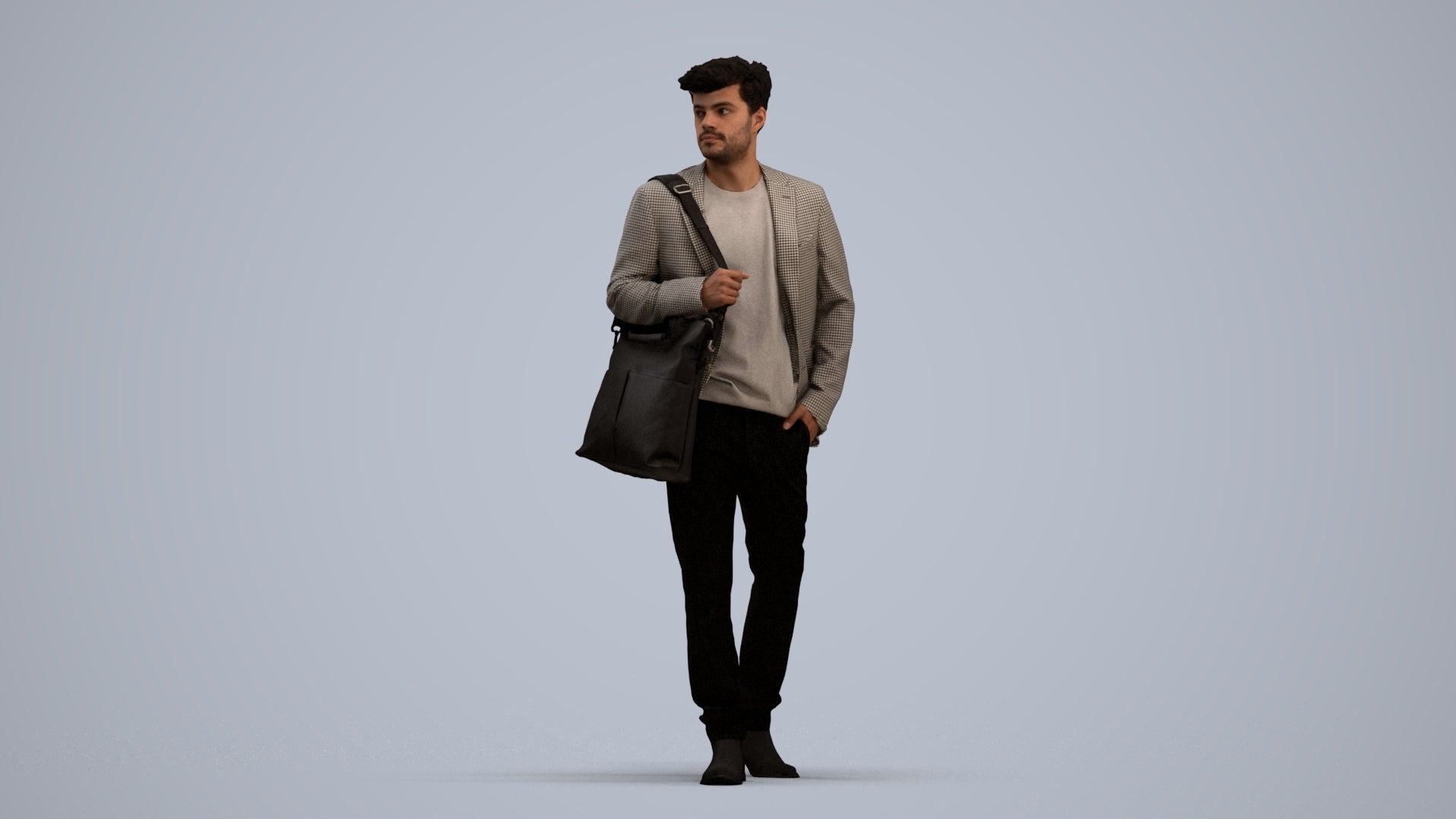 photogrammetry 3D man business standing, realistic human model archviz FBX, standing pose render