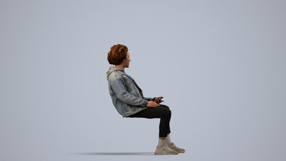 3D people model man casual sitting, scanned human for 3ds Max rendering, side view render