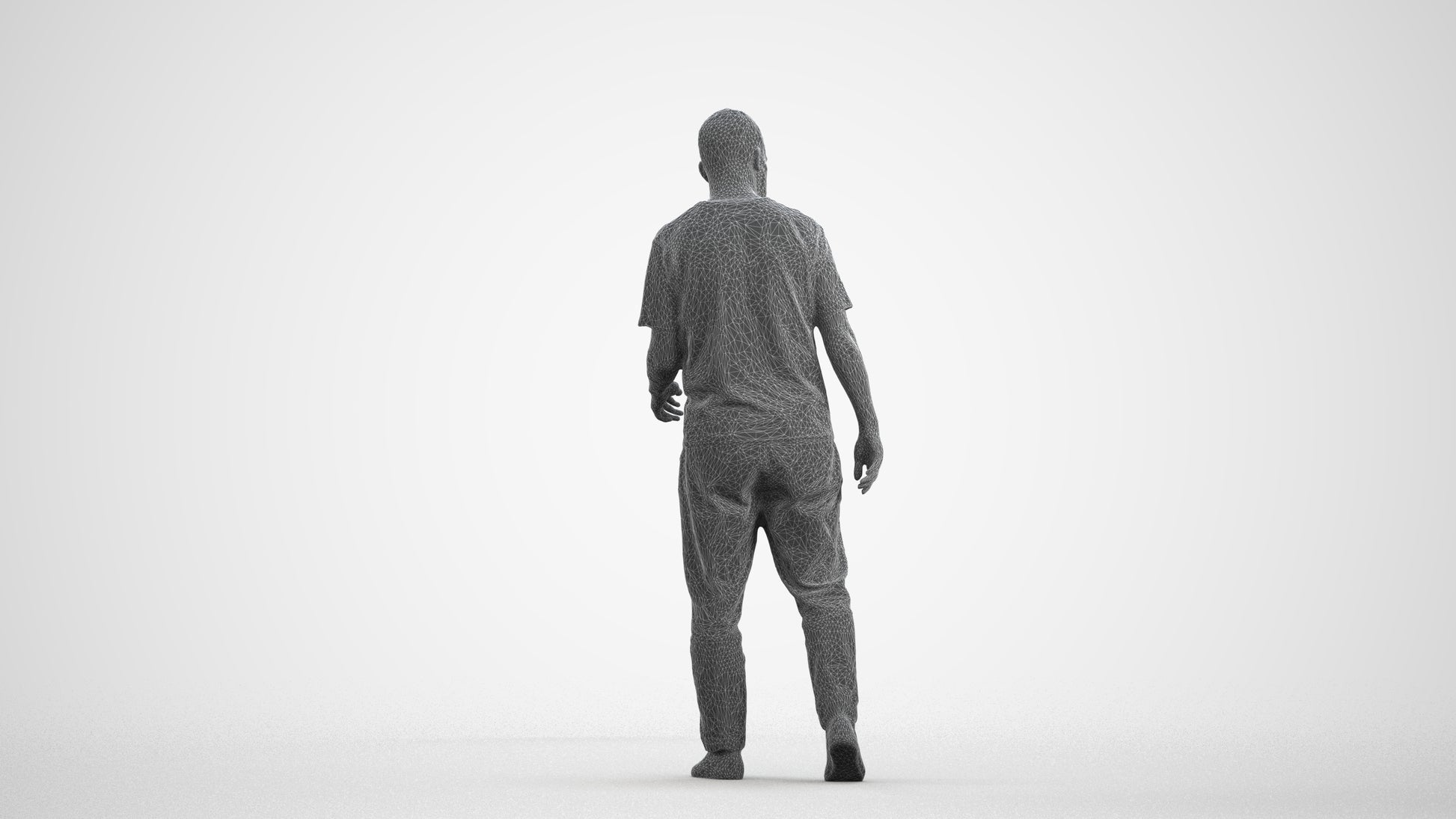 photogrammetry 3D man casual walking, realistic human model archviz FBX, wireframe front view