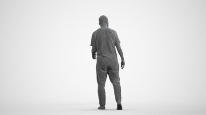 photogrammetry 3D man casual walking, realistic human model archviz FBX, wireframe front view