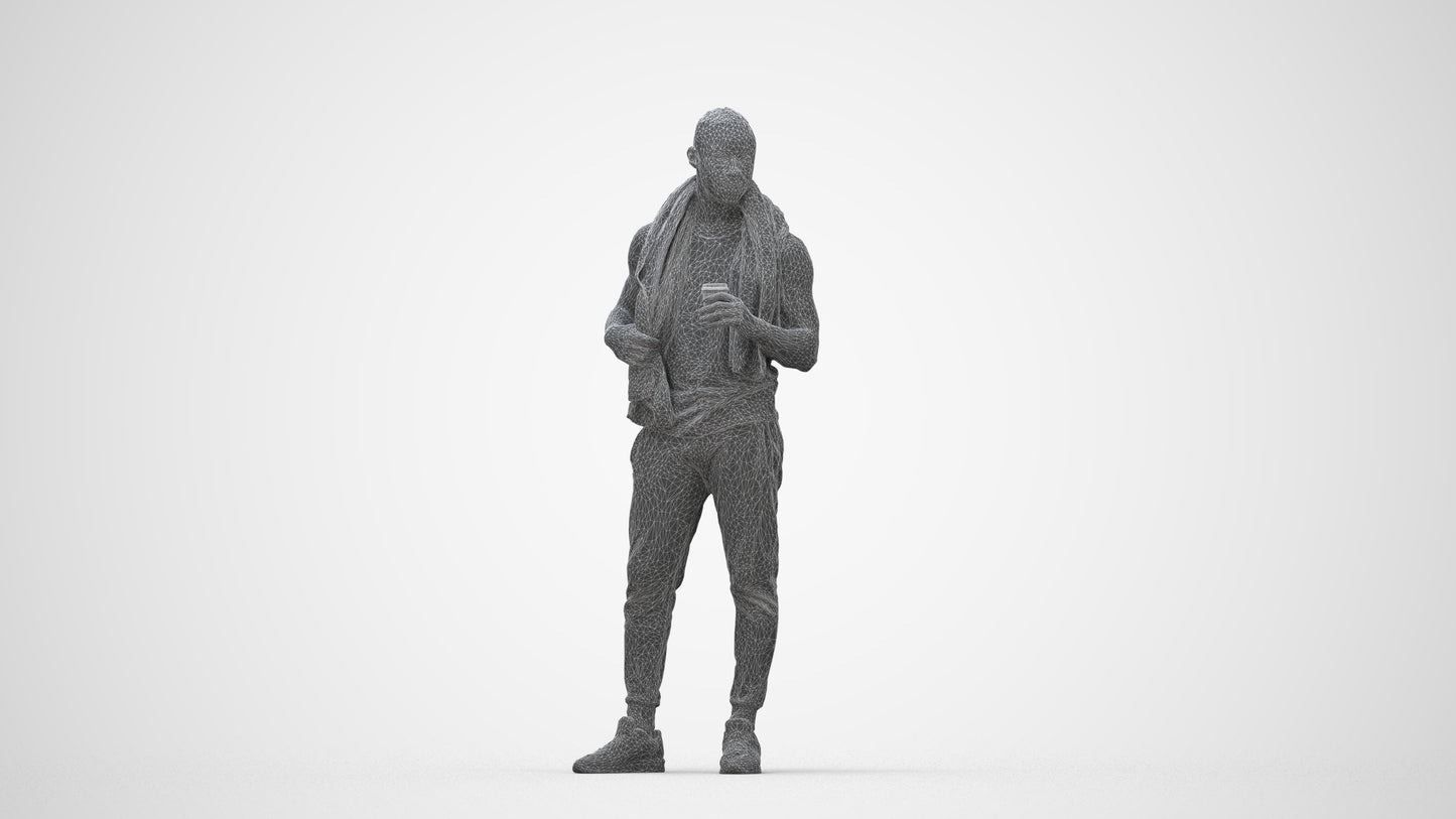 realistic 3D people man casual sport, render-ready for V-Ray and Corona, FBX OBJ, wireframe back view