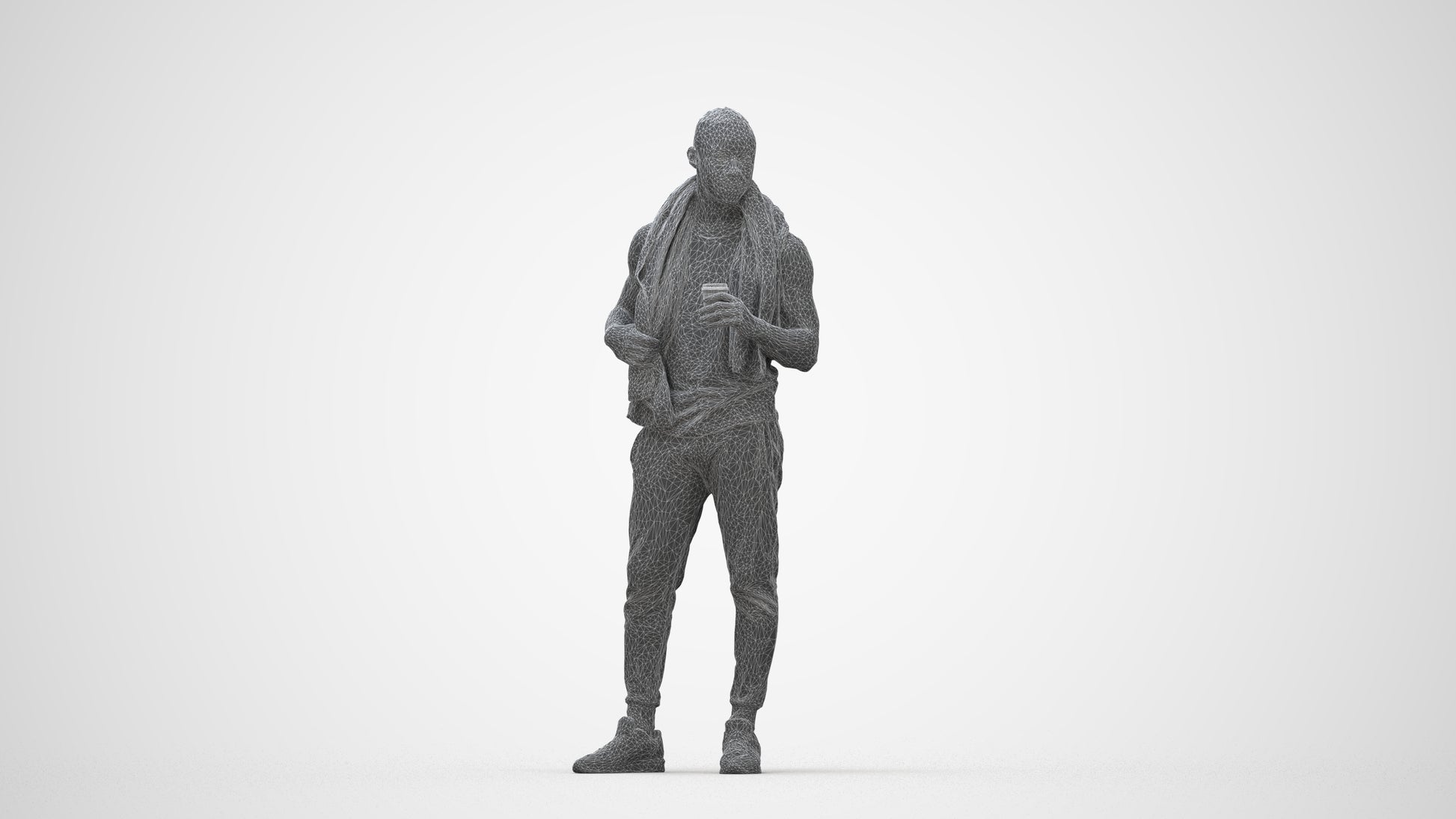 realistic 3D people man casual sport, render-ready for V-Ray and Corona, FBX OBJ, wireframe back view