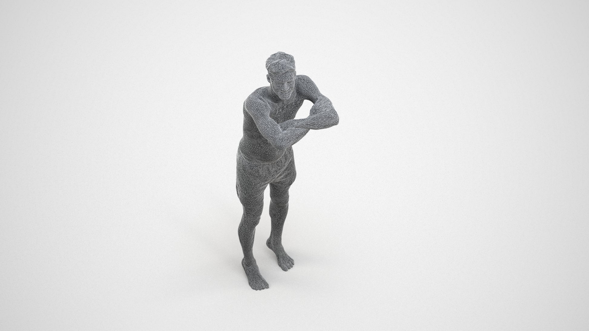 3D people model man pool, scanned human for 3ds Max rendering, wireframe three-quarter view