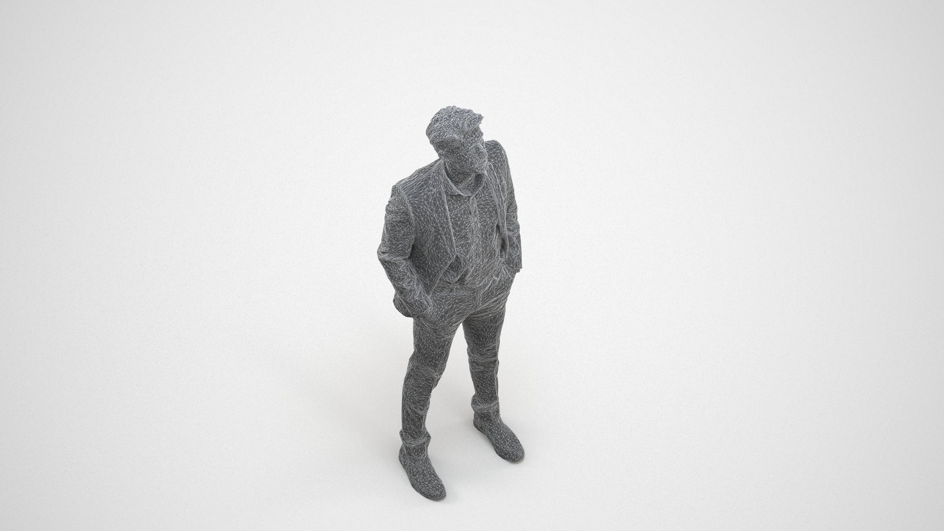 scanned 3D man business, photogrammetry people for Enscape and V-Ray, wireframe three-quarter view