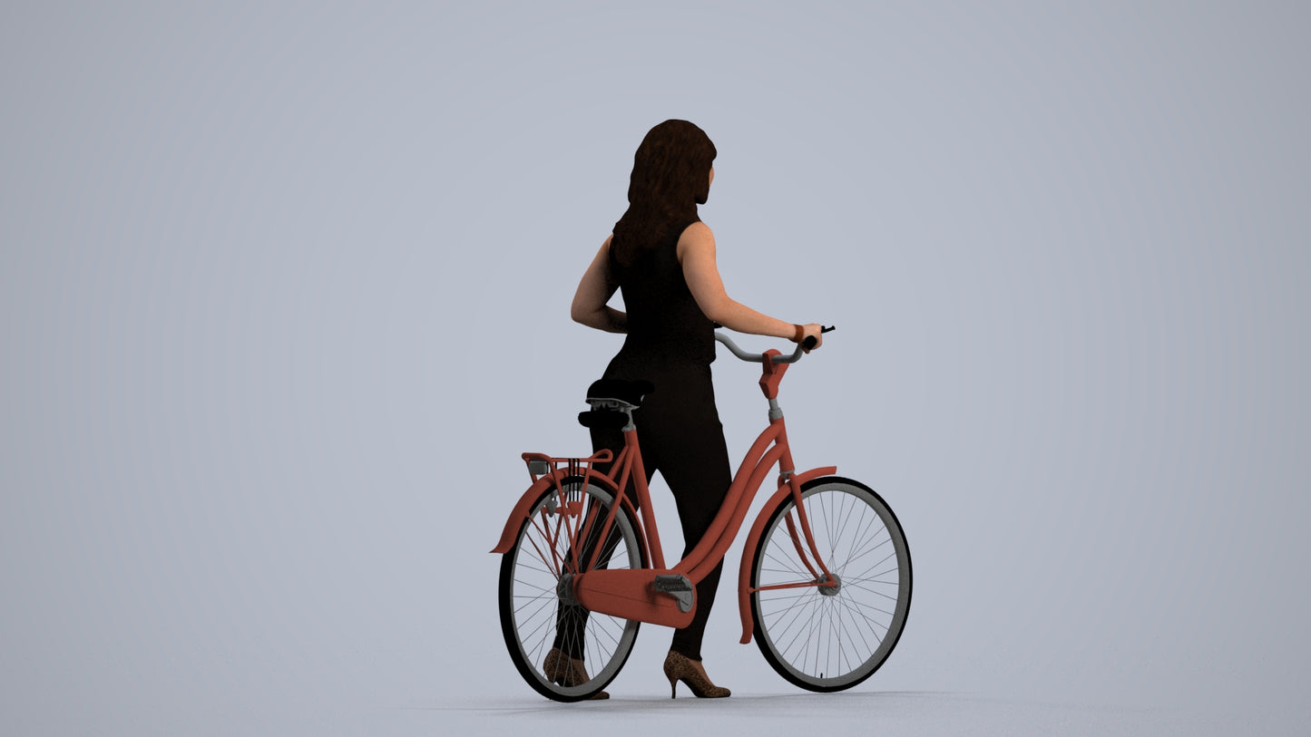 realistic 3D human woman casual cycling, archviz people FBX OBJ for Blender, front view render
