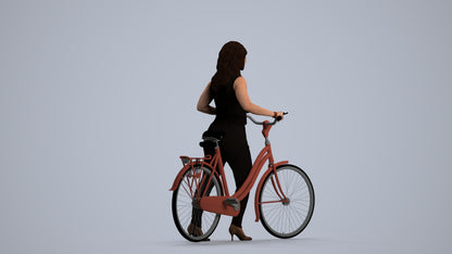 realistic 3D human woman casual cycling, archviz people FBX OBJ for Blender, front view render