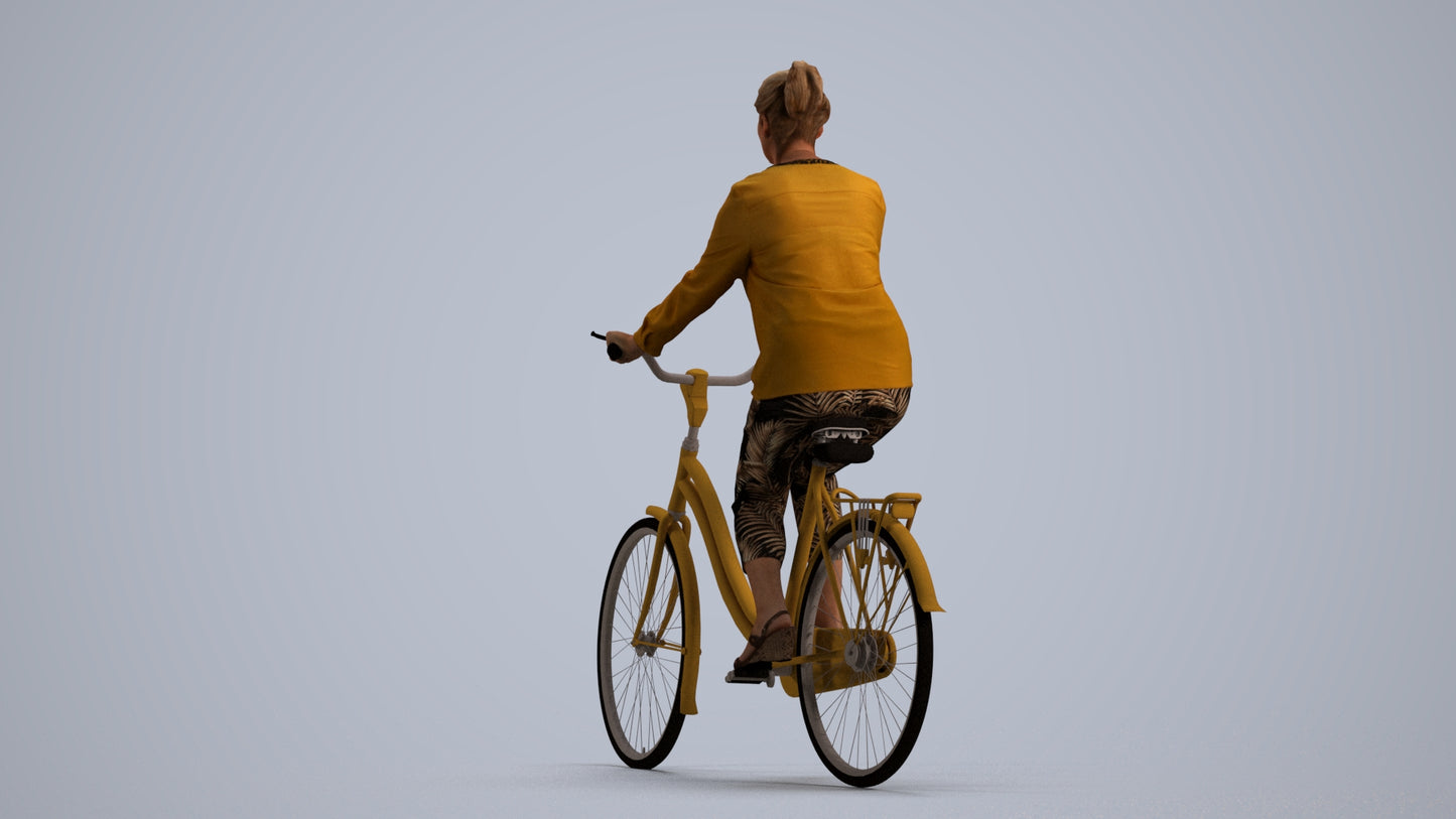 3D scanned woman cycling casual, photorealistic archviz people for Enscape and SketchUp, front view render
