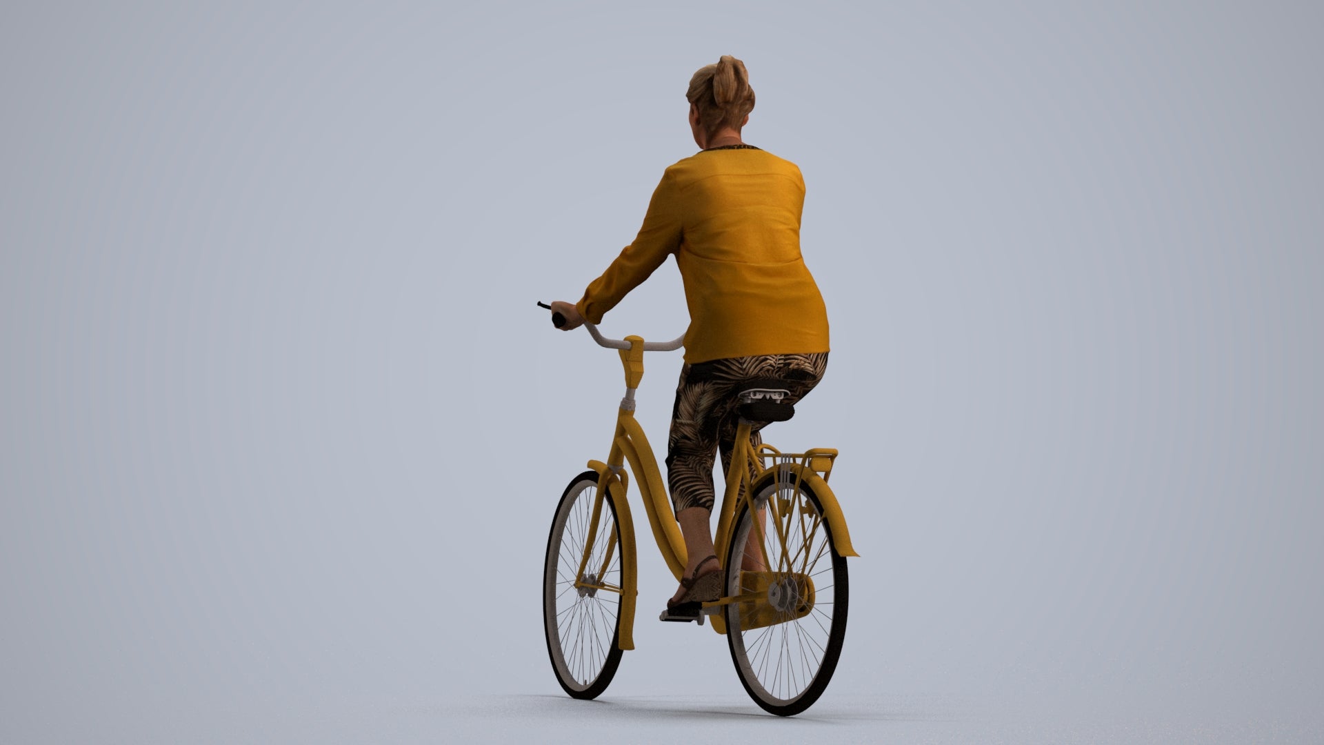 3D scanned woman cycling casual, photorealistic archviz people for Enscape and SketchUp, front view render