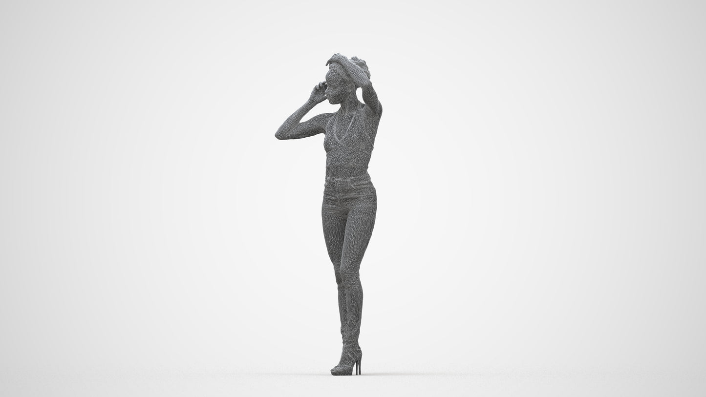 photogrammetry 3D woman casual standing, realistic human model archviz FBX, wireframe back view