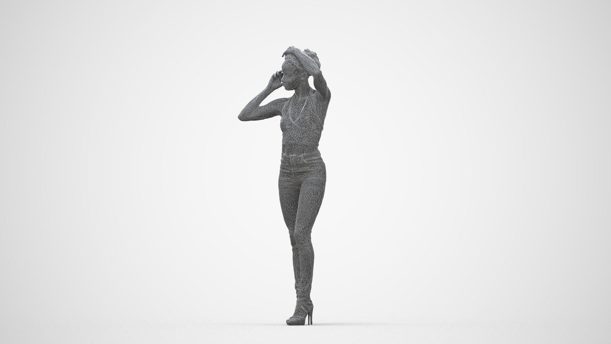 photogrammetry 3D woman casual standing, realistic human model archviz FBX, wireframe back view
