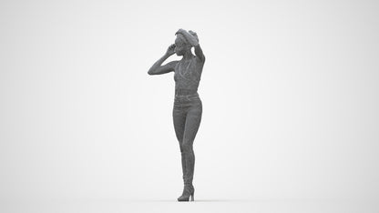 photogrammetry 3D woman casual standing, realistic human model archviz FBX, wireframe back view
