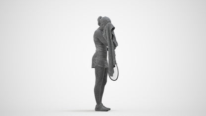 3D human model girl sport, photogrammetry scanned person for archviz, wireframe side view